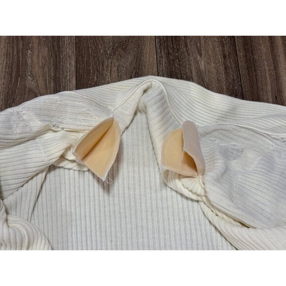 VINTAGE 80'S BEIGE GOLD LONG CARDIGAN SWEATER SHOULDER PADS ONE SIZE LEOPARD FUR - Picture 6 of 10